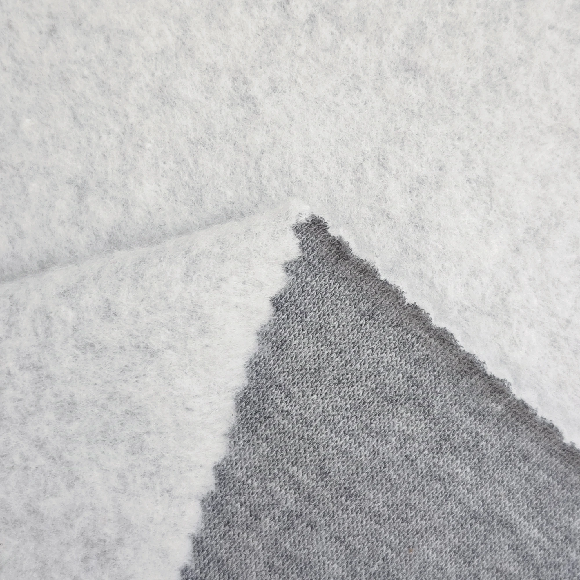 Custom Wholesale 265gsm Hemp Gray Single Side Brushed TC Polyester Cotton Melange French Terry Fleece Fabric For Hoodies