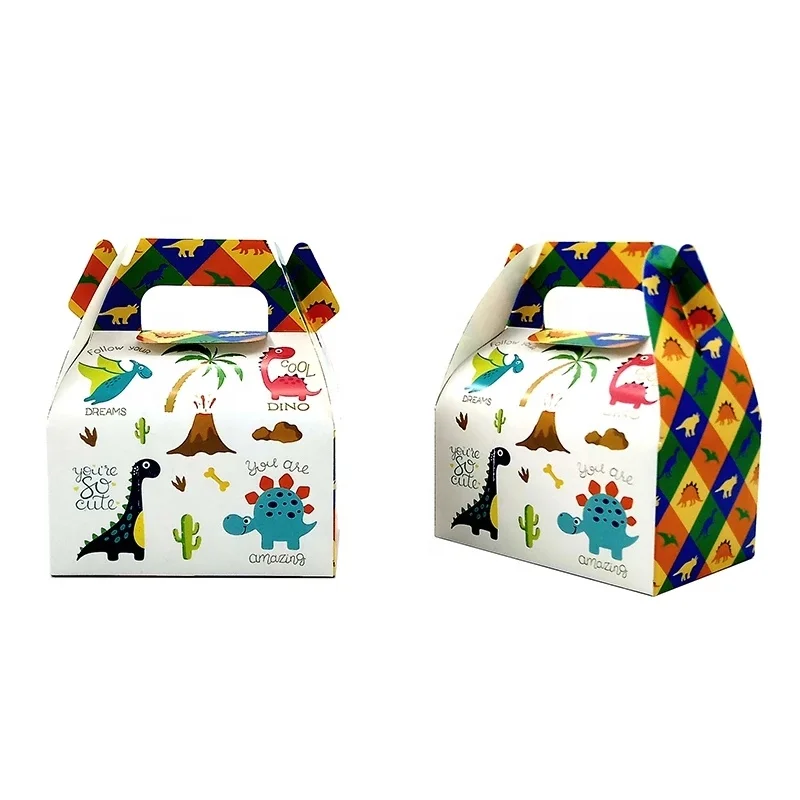 Eco Friendly Full Color Printed Gable Cardboard Paper Boxes With Handle For Birthday Party Wedding