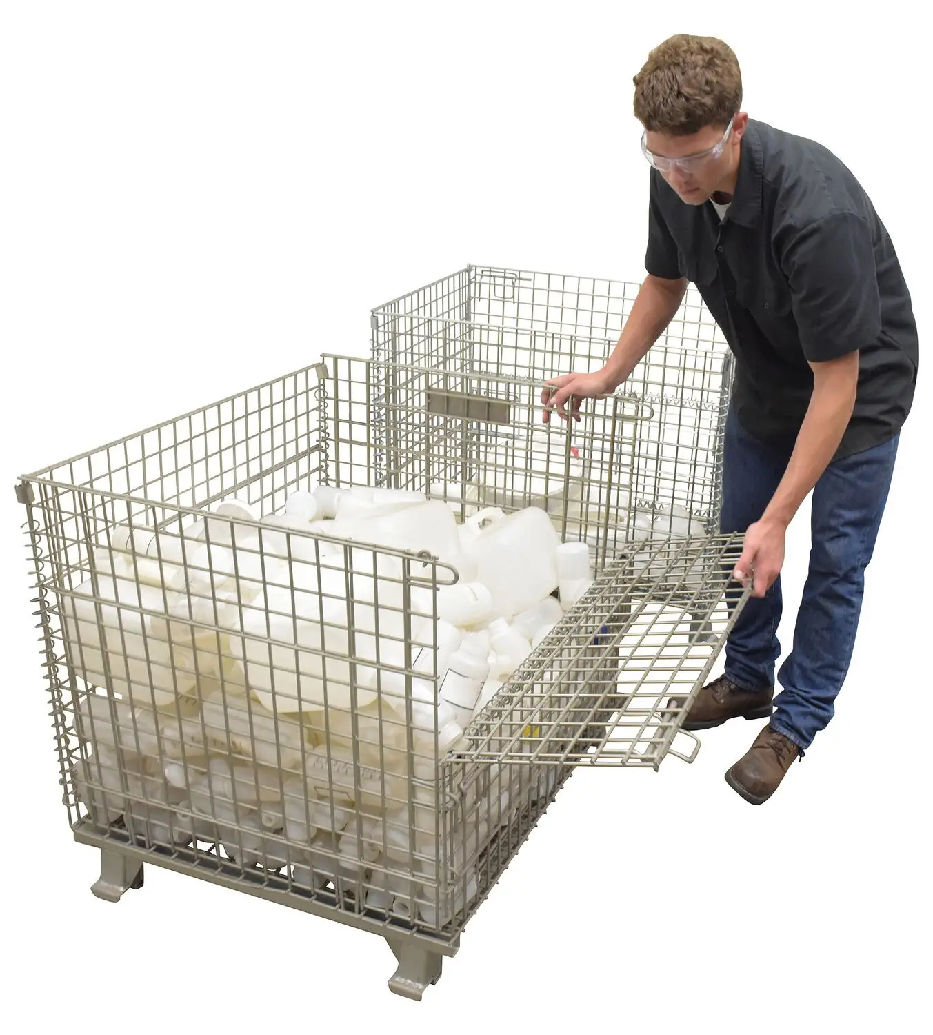 Metal folding storage bin cage wire mesh container with top lid for pallet