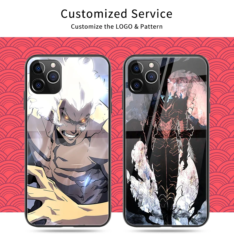 For iPhone 11 Case Glass Back Cover Protective Blank Designs Brand Logo Phone Case For iPhone XS Solo Leveling Igris