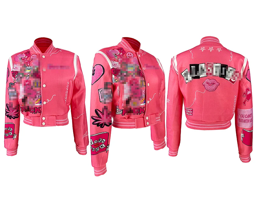 Spring Casual Chic Coat Jacket Women 2023 New Fleece Print Streetwear Bomber Jacket Coat Vintage Letterman Baseball Jacket