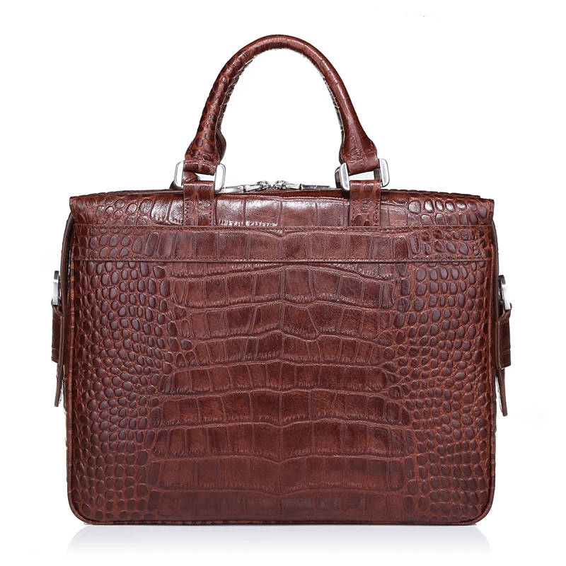 Business Office Laptop Bag Alligator Crocodile Embossed Faux Leather Brown Handmade Briefcase Bag