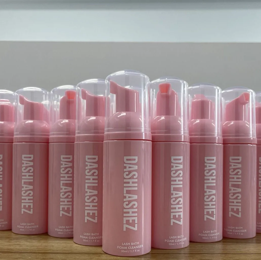 Private Label Pink Wholesale Bulk Natural Organic Vegan Eyelash and Brow Shampoo Kit Custom Logo Foam Cleanser Set Lash Shampoo