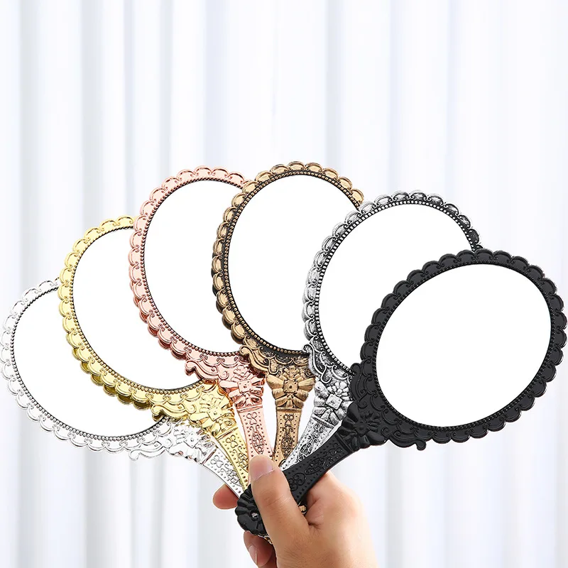 2024 Wholesale Gold Silver Black Oval Retro Hand Mirror Cosmetic Mirrors High Quality Vintage HandHeld Makeup Mirror For Women