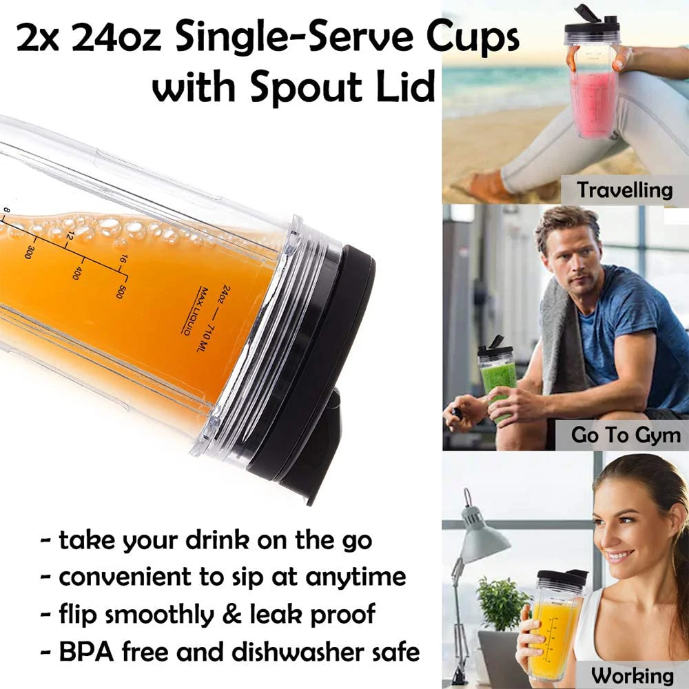 24oz блендер смузи чашки с Sip и закройте клапан Премиум 7 плавники мужской лезвия совместимый ниндзя блендер Авто IQ BL682-30 BL642 SS101