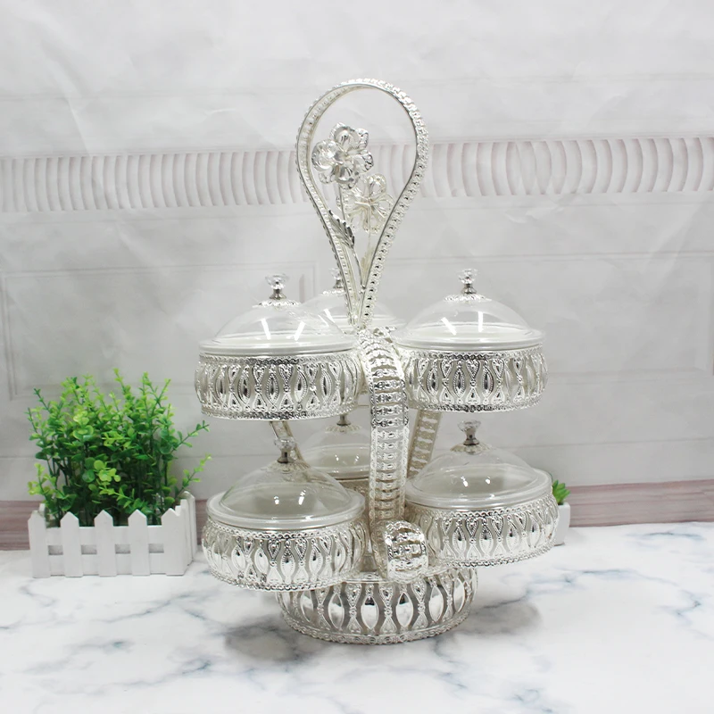 
Fruit Dessert Candy Plate 2 tiers 6 holders Ceramic Bowls Arabic Serving Tray Storage Tableware Gift 