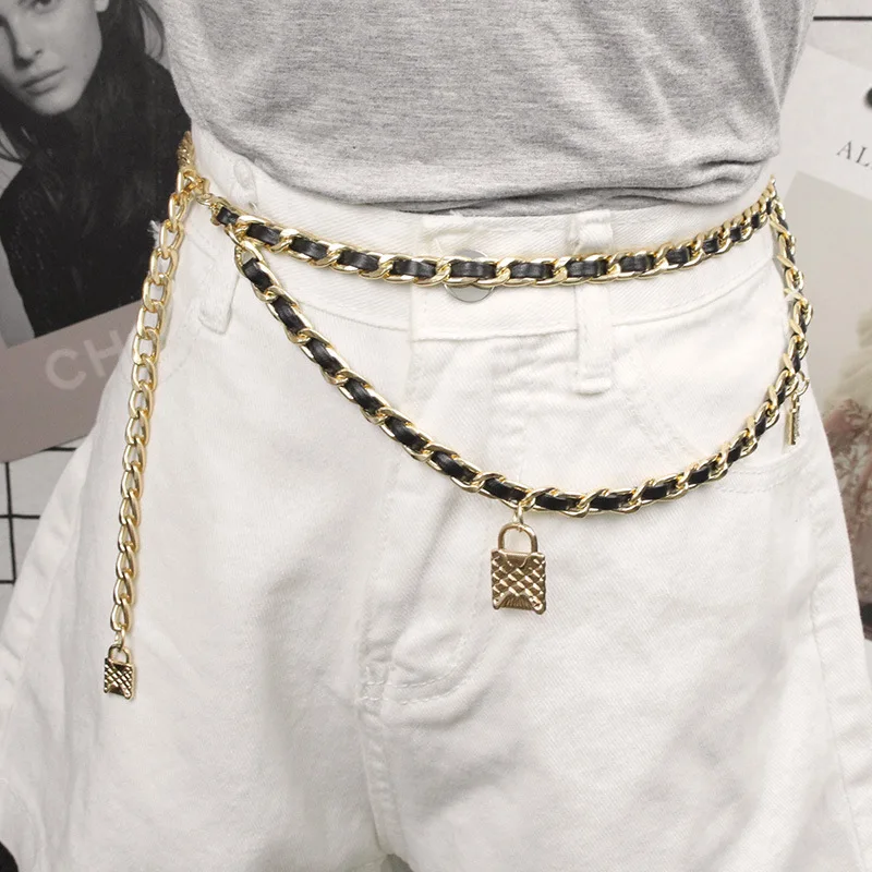 New Arriving Designer Leather Belts Classic Black Chain Belts Multi layer Adjustable Waist Chain Women Dress Decoration