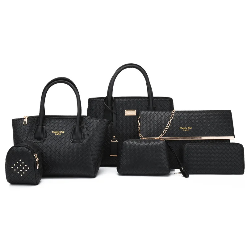 Wholesale Handbags Color Contact Pu Leather Tote Luxury Ladies Bags Women Purse And Hand Bag Set 6pcs