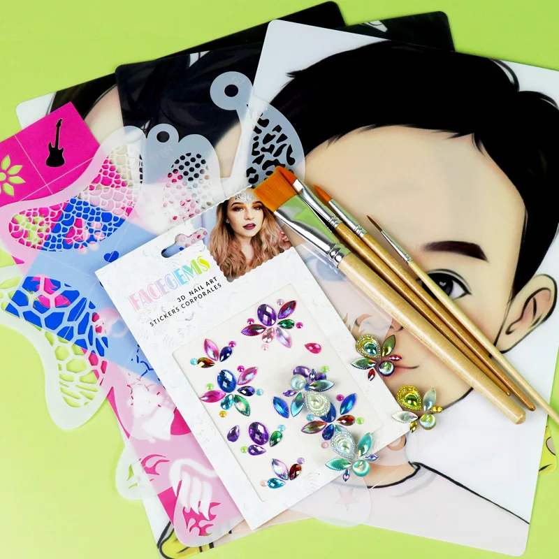 GP оптовая продажа аксессуары для боди-арта кисть рисования лица набор многоразовых трафаретов наклейки хны украшения тела