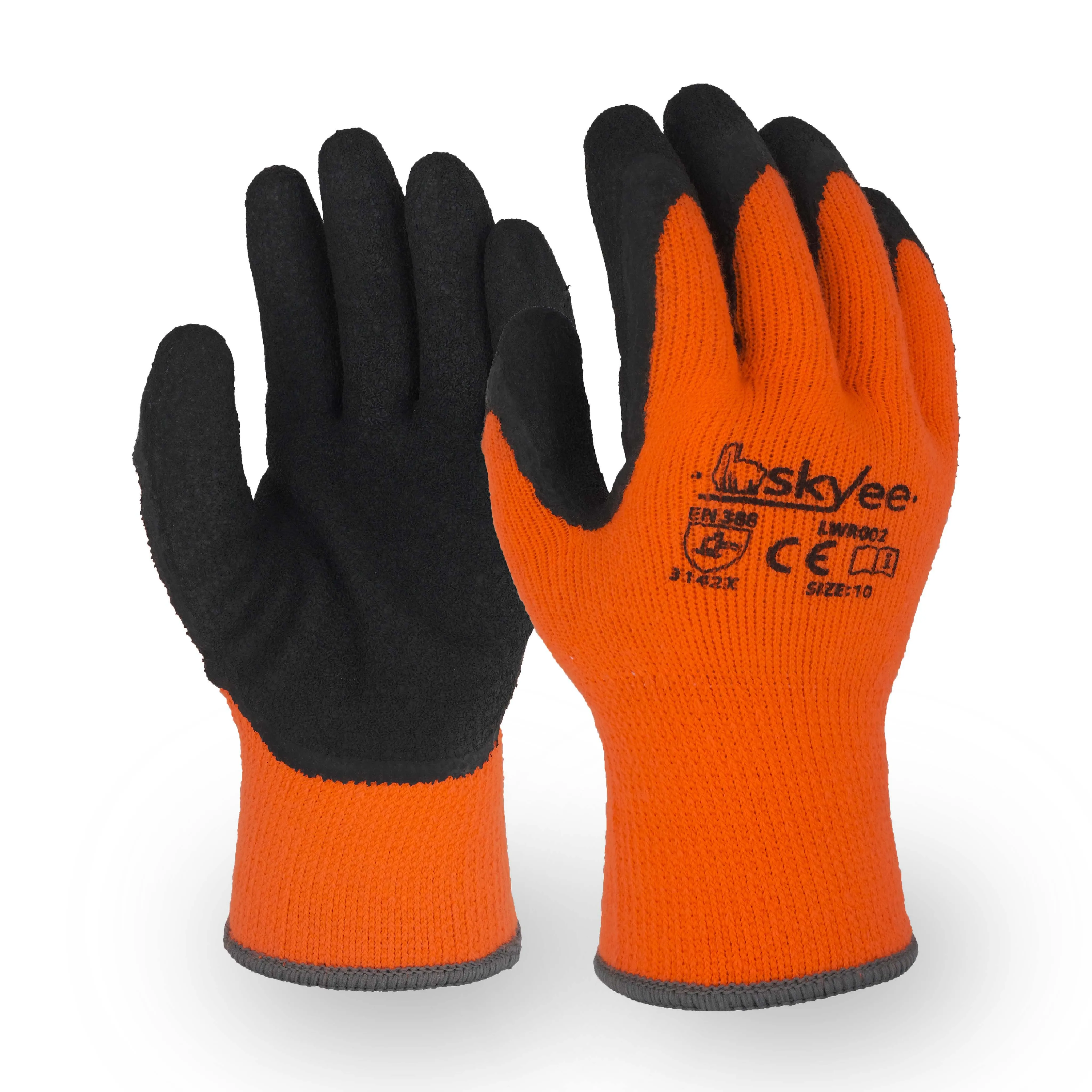SKYEE 10g black crinkle latex polyester anti cold water proof nylon knitted plus velvet construction gloves for winter wear