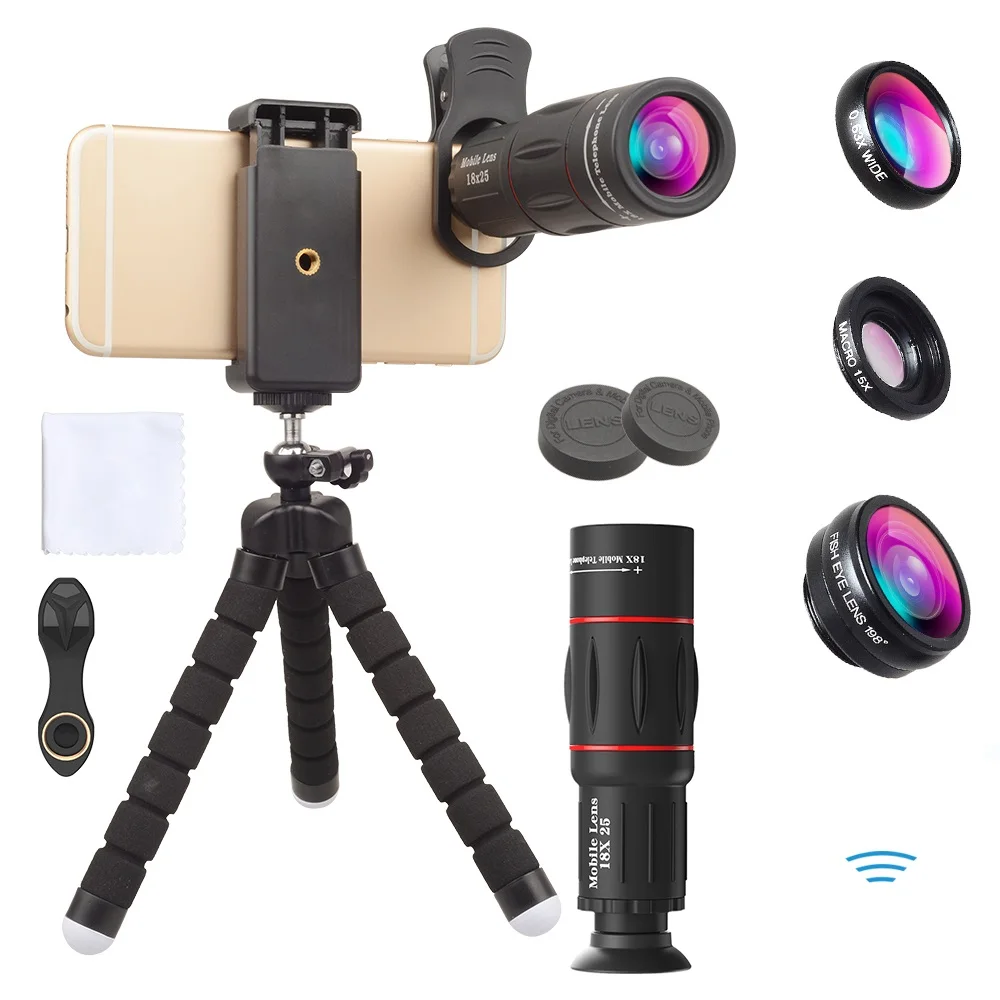 Apexel 18x 4 in 1 cell phone telephoto telescope zoom lens with mini tripod for mobile phone Amazon top selling product 2018