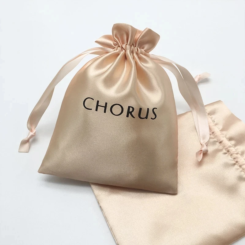 Custom Printed Small Silk Drawstring Bags Silk Bags For Hair Extensions Silk Hair Bags