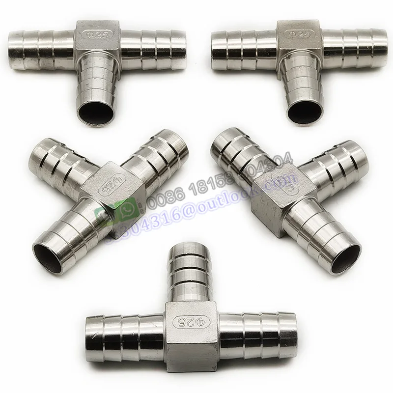 6mm 8mm 10mm 12mm 13mm 15mm 16mm 25mm T Type Hose Barb 3 Three Way 304 Stainless Steel Pipe Fitting Hose Barb Connector Adapter