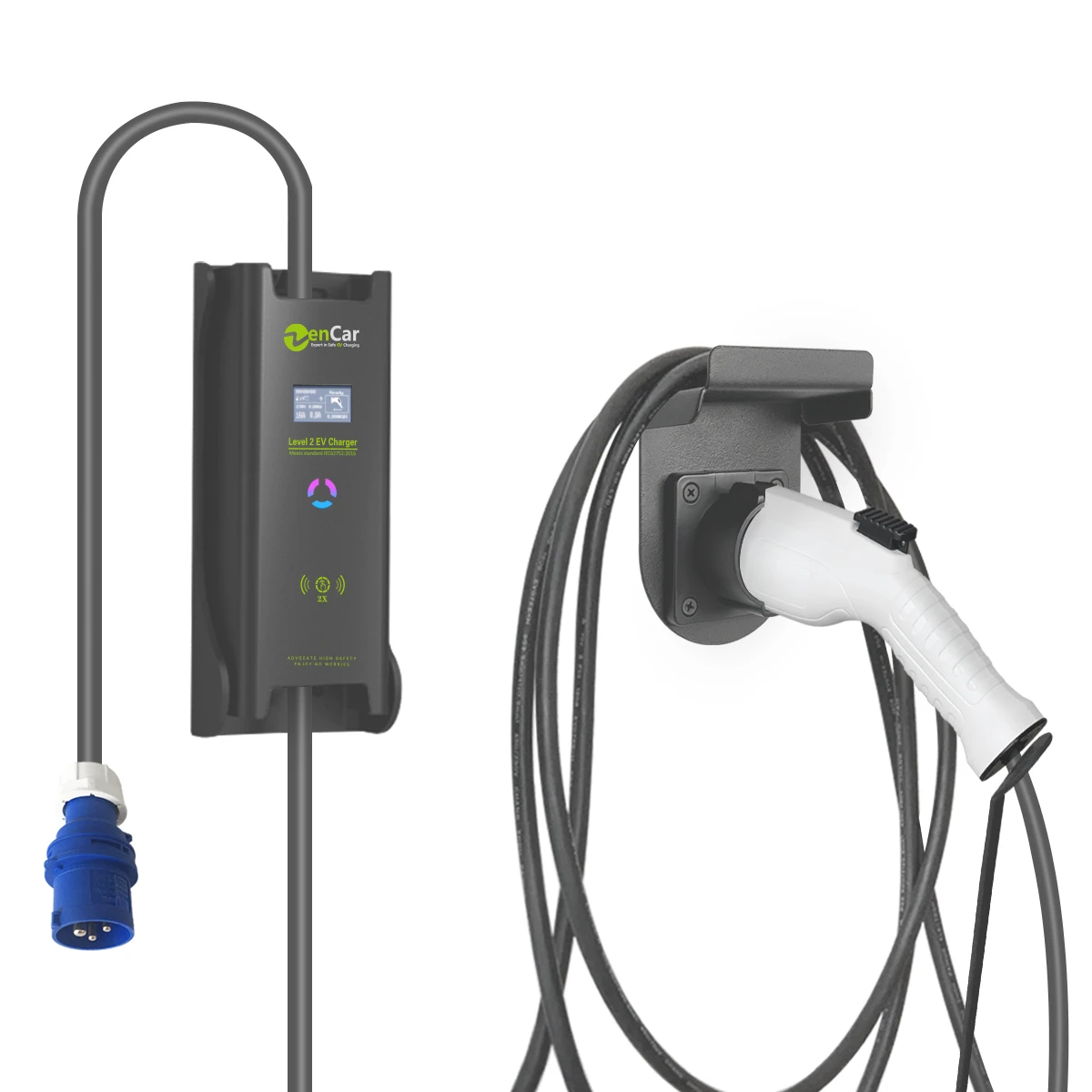 Portable EV Charger TUV Zencar Evse 16A 3.6KW Type 1 to Blue Cee Plug  Controller Evse EV Charging Station level 2
