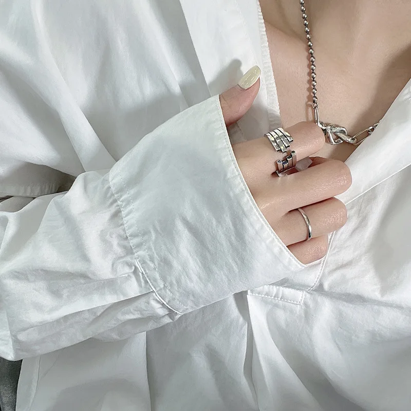 925 sterling silver multi-layered line ring fashionretro style simple ring normcore jewelry wholesale