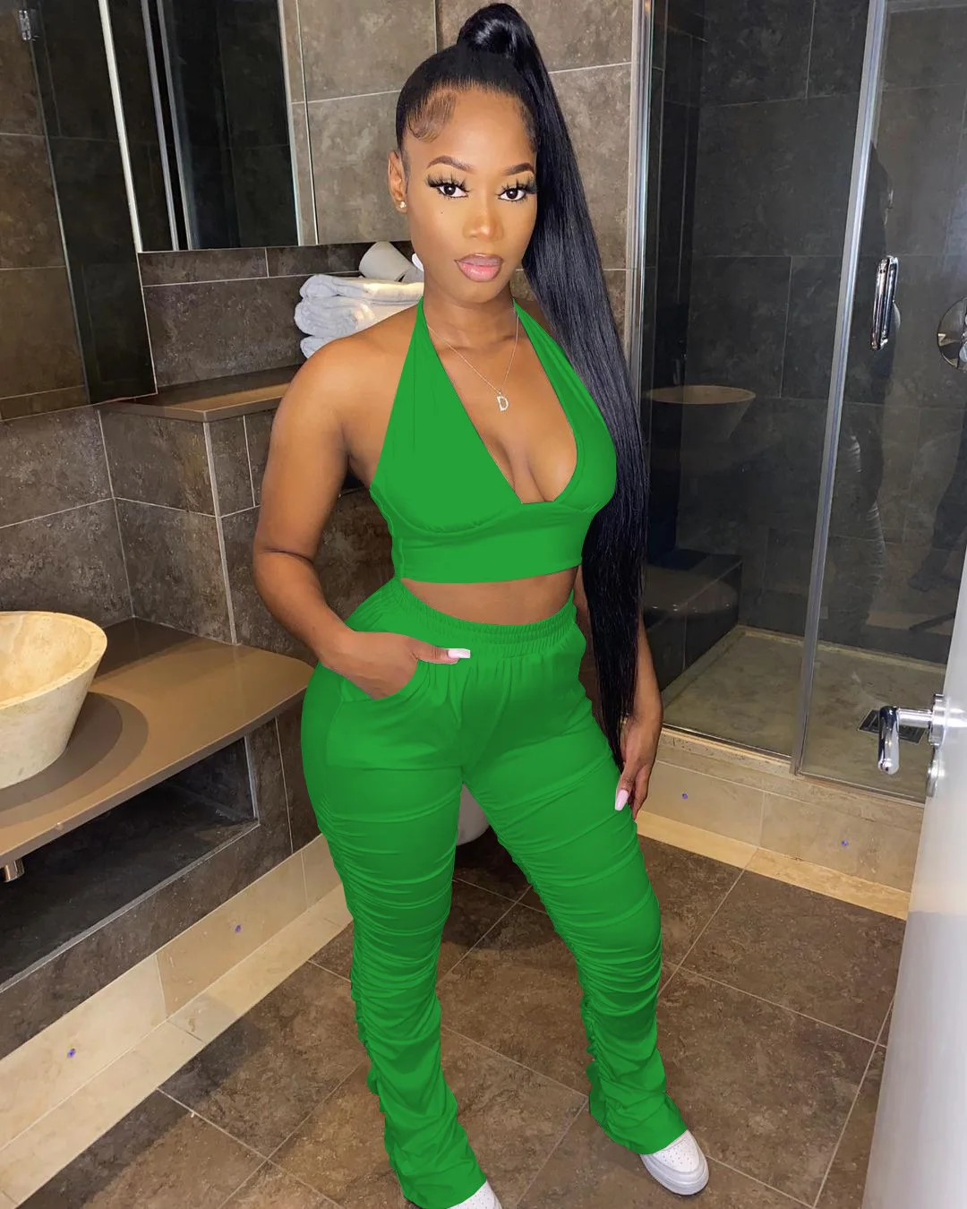 Sexy Women Two Piece Sweat Pants Sets Summer Clothes Ladies 2 Piece Set Clothing Tracksuits Stacked Joggers Suits Sets