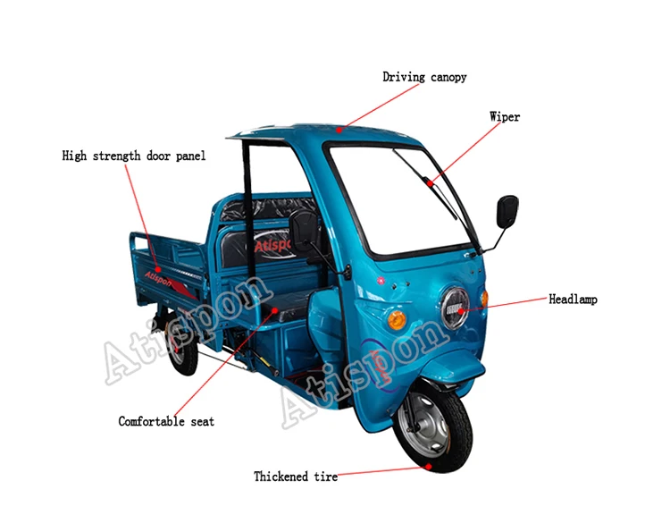 China  Popular Promotionalclosed Cabin Three Wheel Motorcycle OKA Rickshaw High power Motorcycle Tricycle Electric Truck