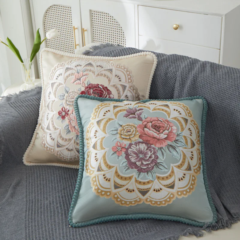 Ready-made high quality Vintage Embroidered Cushion Cover, Sofa Decoration Pillow Cover for Living Room