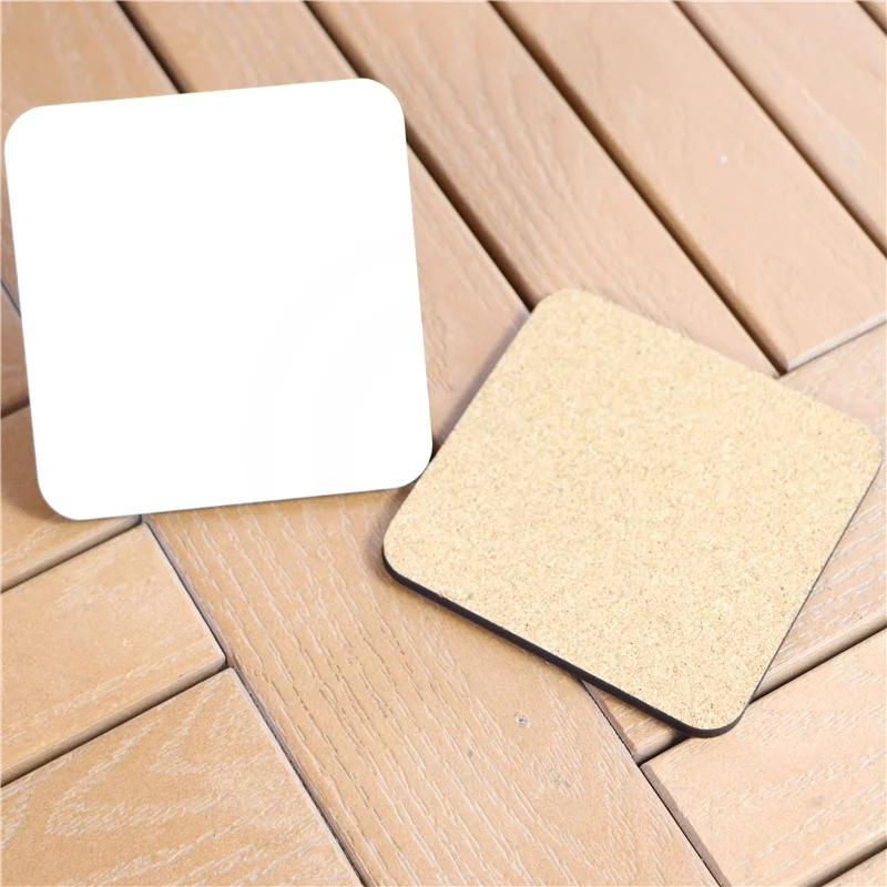 MDFSUB 95mm square Uv Print Coasters Wooden Diy Printing Uv Blank Mdf Cork Coasters For Beer Plate Coffee Coasters
