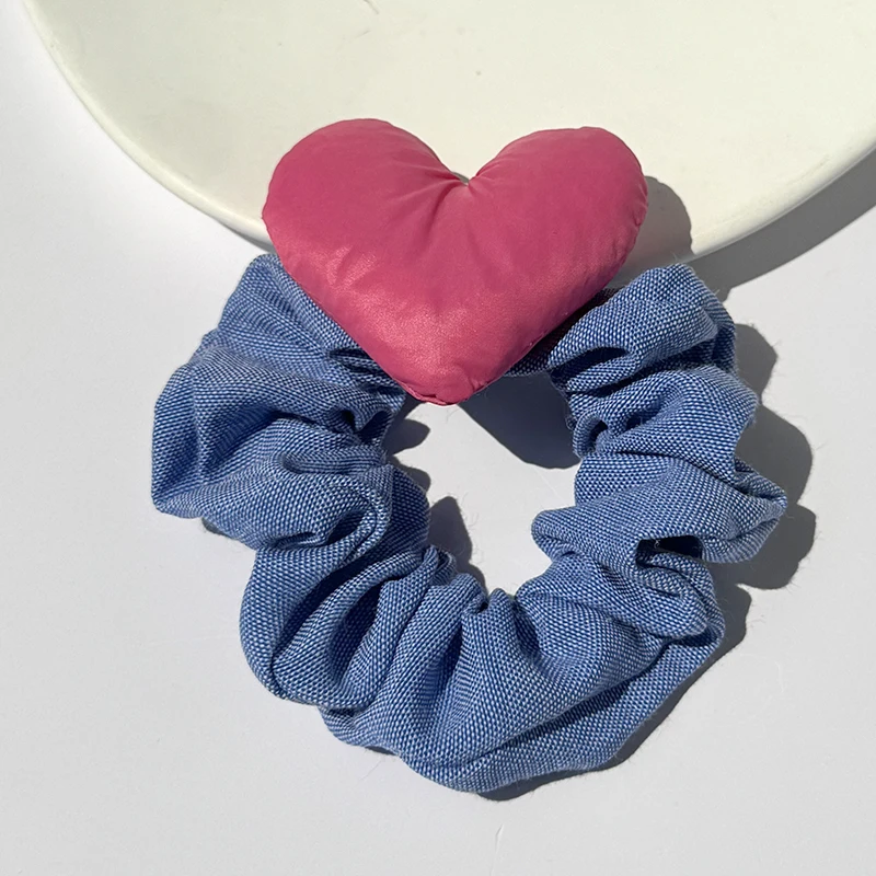 Sweet Simple Peach Heart denim three-dimensional Hair Tie Rubber Band Ponytail Holder hair Scrunchies Women Girl hairband