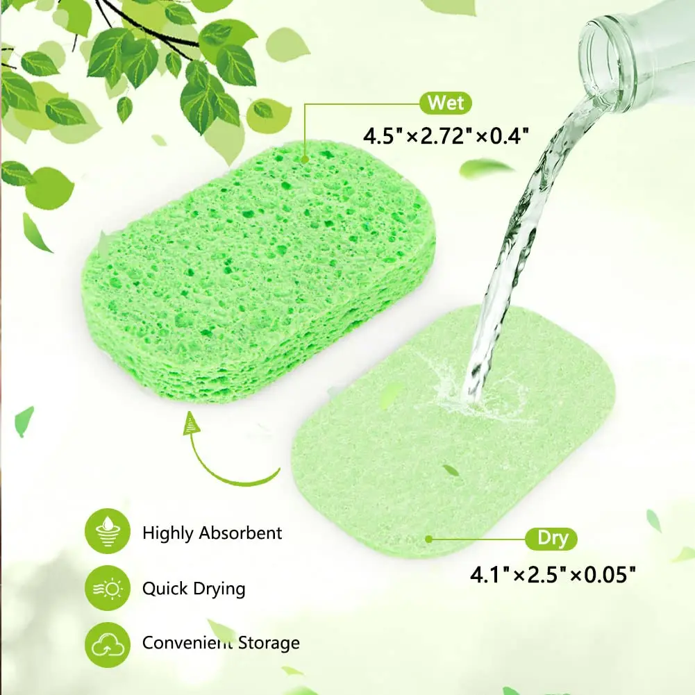 Cellulose Sponges Natural Non-Scratch Cleaning Scrub Sponges for Kitchen and Household Compressed Dish Washing Sponge