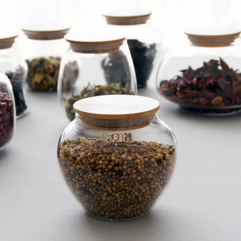 Wholesale Blown Glass Jar Borosilicate Customized Size for Kitchen Use Bamboo Wood Material for Food Storage for Back to School