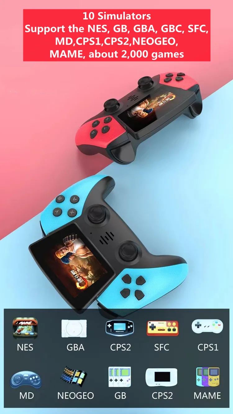 2022 New Arrival D6 gamepad console AV output dual joystick 10 emulators retro double retro GBA arcade video game console