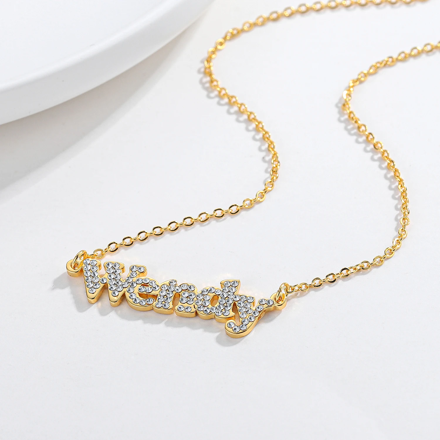 Custom Crystal Name Necklace Personalized Stainless Steel Full Cubic Zirconia Name Pendant Necklace For Women