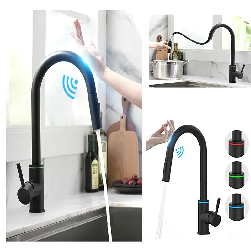 Fashion Pull Down Sensores Magnetic Sprayer Sink Faucets Pull Out Kitchen Faucet Touch Automatic Brass Water Tap Silicone Chrome