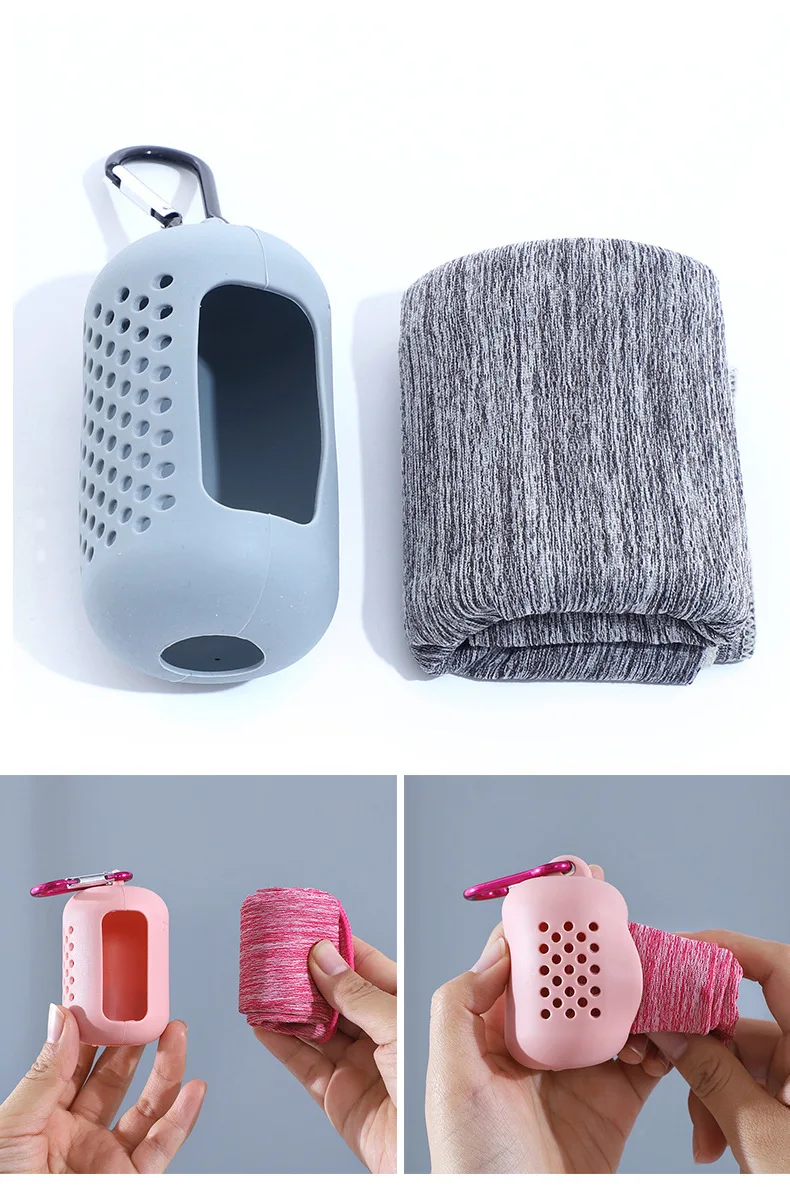 Portable Mini Running Sports Gym Fitness Cooling Towel Quick Dry Towel Sport Custom Logo With Silicone Case