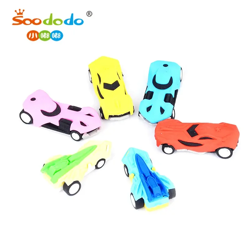 Wholesale Novelty Kids Cartoon Rubber Eraser Fancy Cute Pencil TPR 3D Puzzle Motorcycle Race Cars Shape Eraser