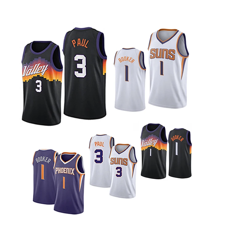 Sublimation Wholesale Black Basketball Uniform 1  devi n  booker jersey 3 Paul  Custom Basketball  phoenix sun sport Jersey