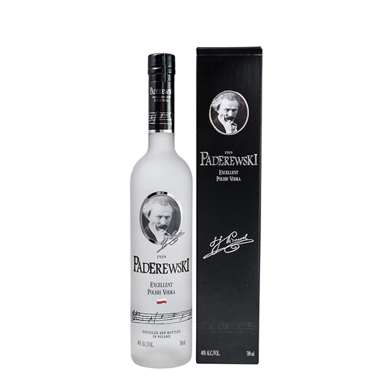 Premium Paderewski vodka 700ml+tube expensive appearance glass bottles packaging private label