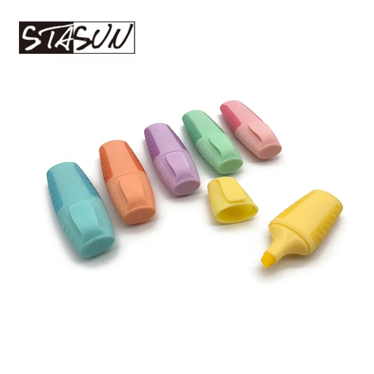 Fluorescent Chisel Tip Macarons pastel color mini Flat Highlighter Marker Pen With Clip and Rubber Grip
