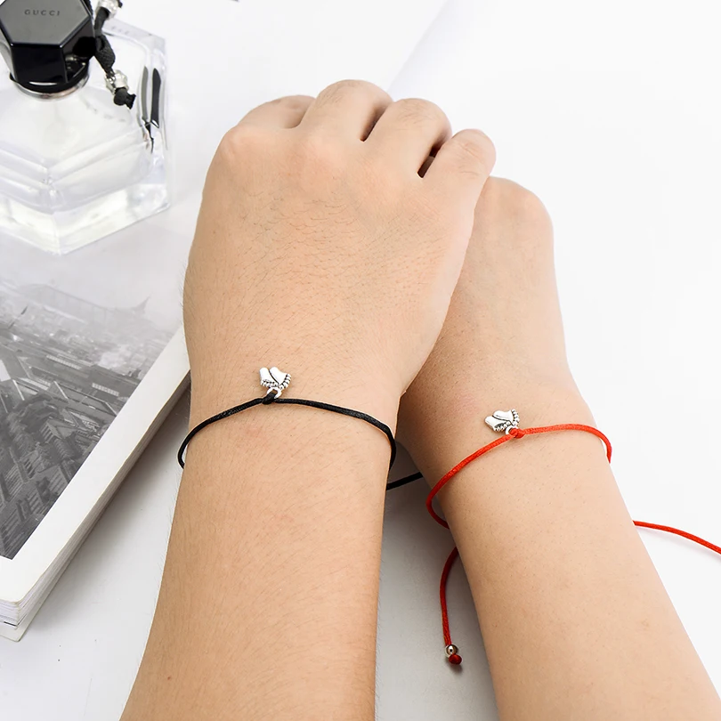 Lovely Double Feet Family Wish Bracelet Mom Dad Baby Kids Gift Simple Red String Charm Bracelets Jewelry for Women Men
