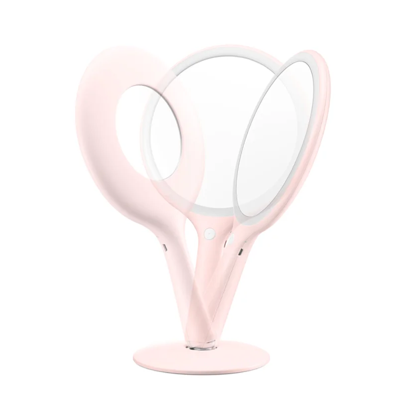 Beauty hack led makeup mirror 360 rotating standing & hand held makeup mirror with lights