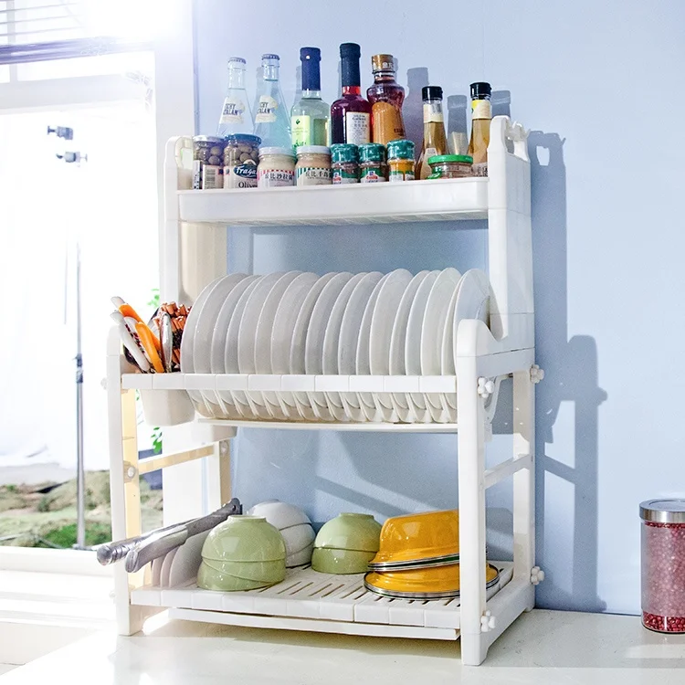 BAOYOUNI 3 Tier Spoon Kitchen Knife Holder Storage Rack Stainless Steel Plastic Organizer Stand Dish Plate Drainer Shelf Racks