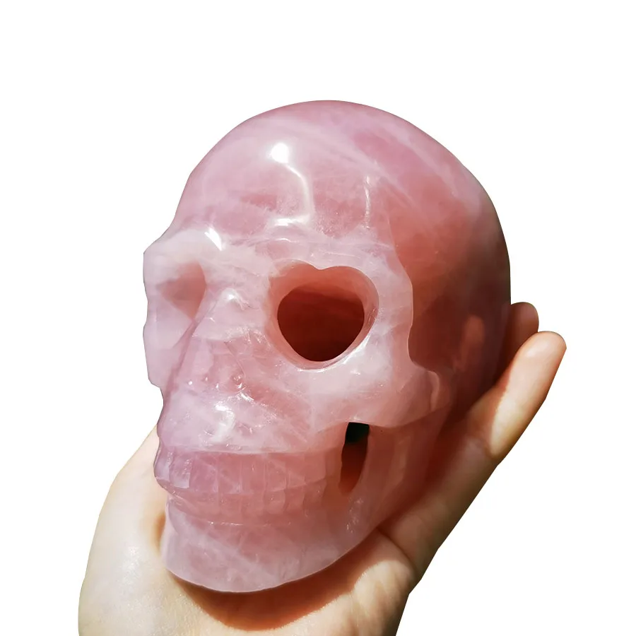 1 2 kg Rose quartz Skulls Loving Eyes Statue Natural Crystal Quartz Stone Hollow skeleton New products (1600255723039)