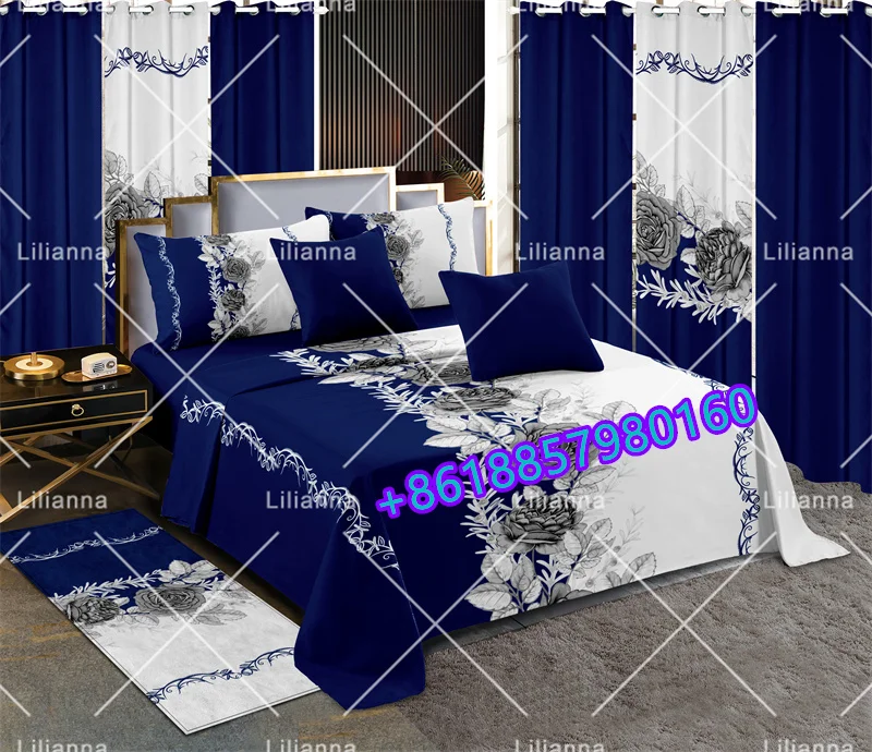hot selling  Bedding Sets 13 Pieces King Queen  Bed sheet with curtains Flat sheet 100% Polyester All sizes available