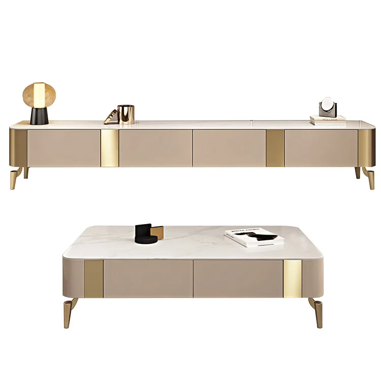 Modern Living room furniture tables Low MOQ;long TV unit;light luxury TV unit and coffee table set