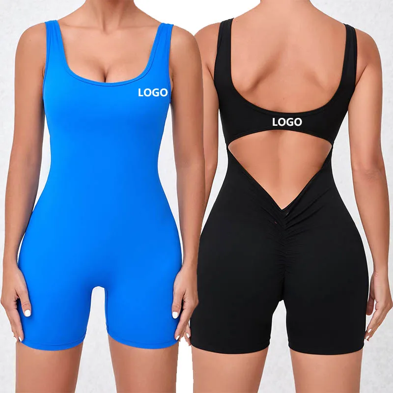 XW-4608 Training Sportswear Backless Scrunch Butt Gym red spandex fabric yoga sets fitness women sexy short Jumpsuits Playsuits