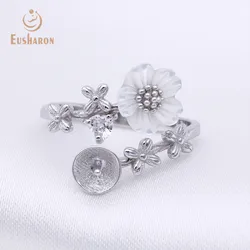 Pearl Party Natural Freshwater Pearl S925 Sterling Silver Adjustable Mount Flower Rings