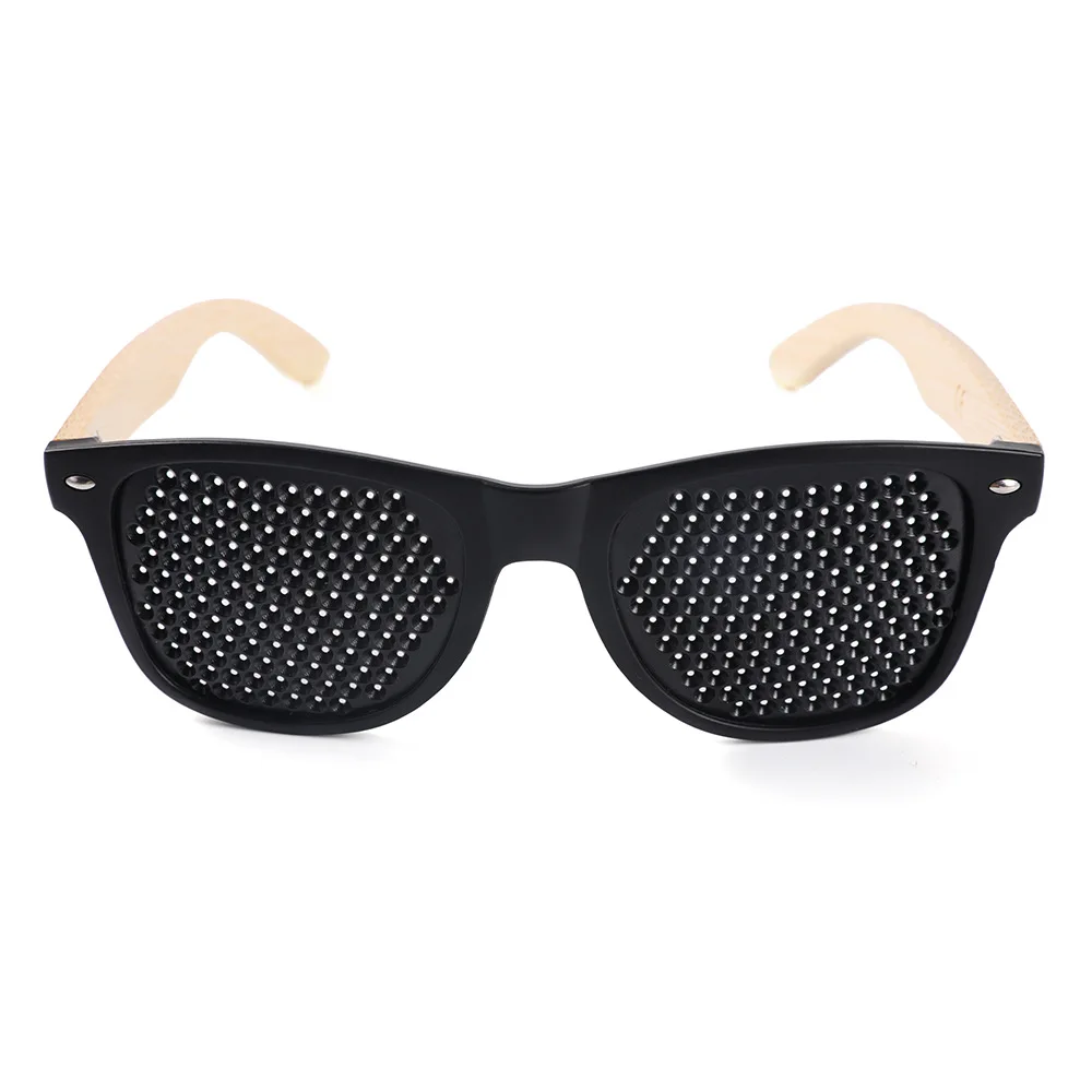 Yiwu wholesale customized logo sunglasses with holes PC+bamboo OEM Pinhole pin hole lens glasses sunglasses