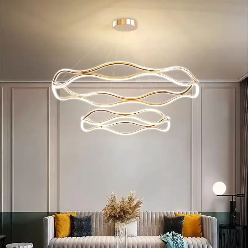 Hotel lobby light restaurant Golden circle wreath crown shape multi-layer LED chandelier