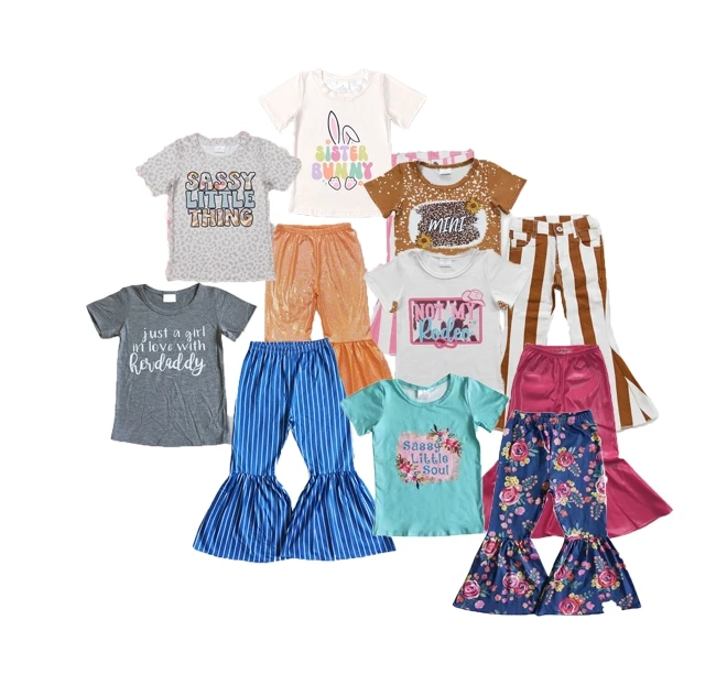 FuYu Western Style Toddler Girl Sassy Little Thing Outfit New Product Baby Girl Bell Bottom Outfit