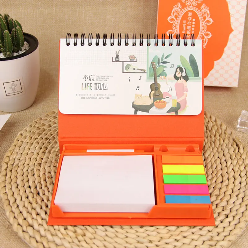 Promotional 2023 2024 Custom Monthly Printing Design Desk Base Calendar with Sticky Note Pad