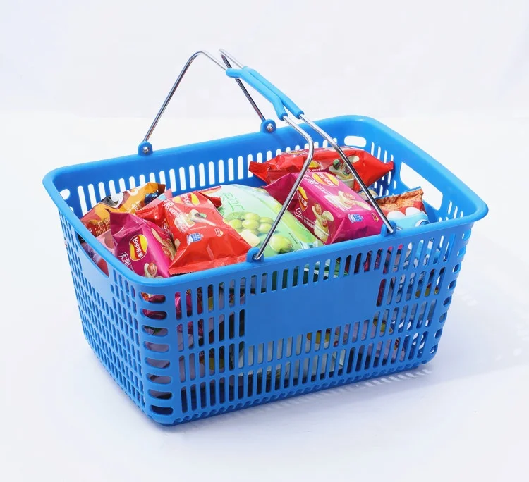 Оптовая продажа от производителя в японском стиле 28Л Штабелируемая пластиковая корзина для покупок с металлическими ручками