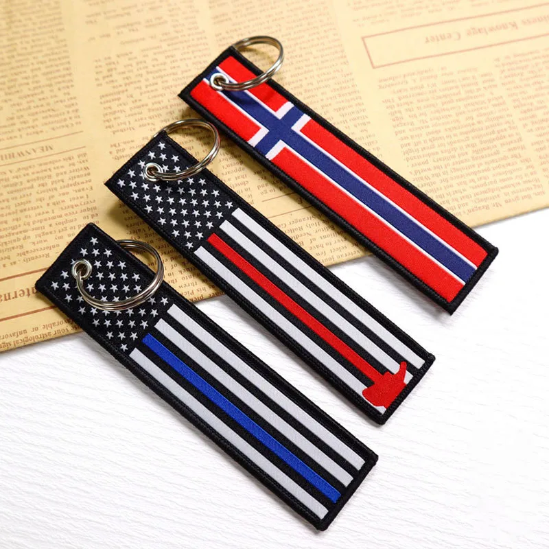 Customized souvenir keyring key tags promotional holders metal holder national flag custom embroidery keychain