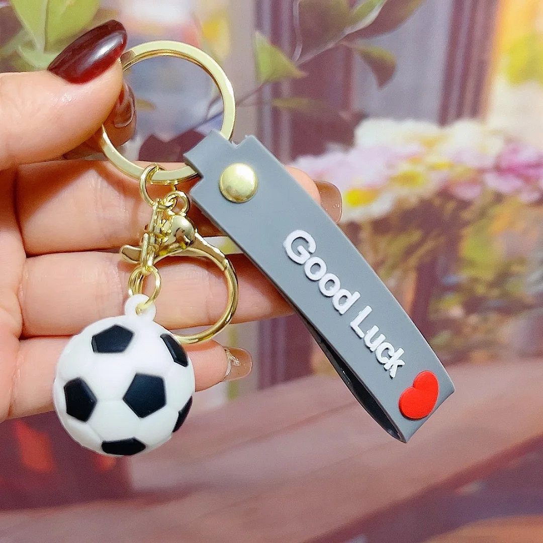 High Quality Good Lucky Silicone Sports Ball Key Chain 3D Football Basketball Rugby Tennis Pendant Keychain