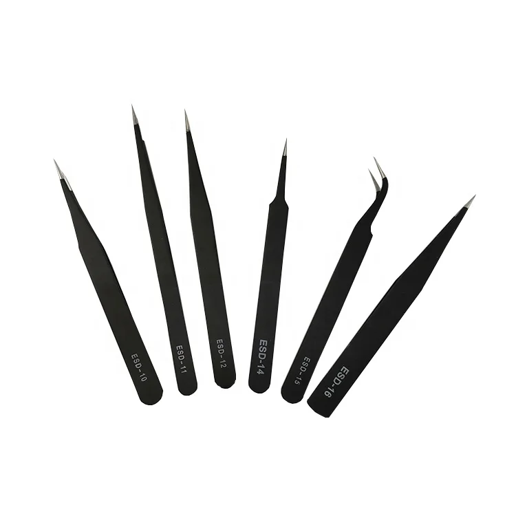 Anti Static Tweezers Black Non Magnetic Precision Stainless Steel ESD Tweezer